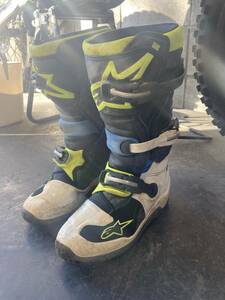 中古　ALPINESTARS TECH7Sブーツ　ブラックエナメルブルーイエローフロー/Y5(24.0cm) 【キッズ用ハイエンドモデル】