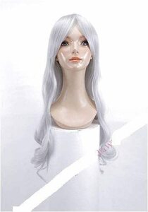 «Неиспользованный» косплей парик с длинной волной серебряной косплей парик тепло -устойчивый костюм для вечеринок "Td40