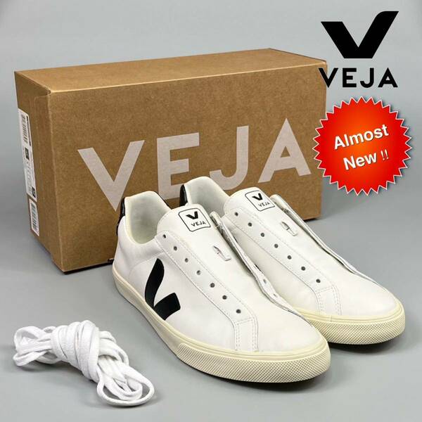 【VEJA-Esplar☆送料込み即決価格!!】着用１回のみ極美品♪♪ ヴェジャ エスプラー ホワイトレザー ブラックロゴ ローカット スニーカー 42