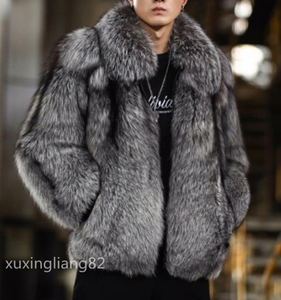 新作 高級感 狐ファーコート メンズ 毛皮 ゆったり 厚手 紳士 アウター カジュアルジャケット 防寒防風 暖か 冬用 XLサイズ