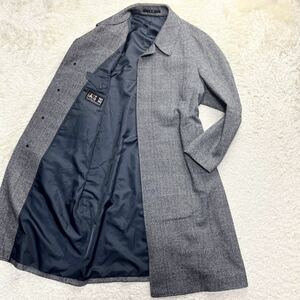 1円〜【カシミヤ混】DAKS ダックス ステンカラーコート ロングコート ツイード ヘリンボーン グレー メンズ Lサイズ