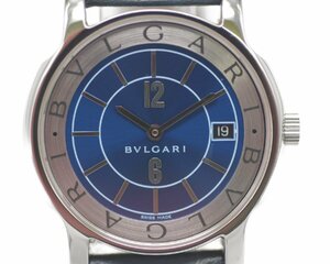 レア [未使用品] 稼働品【BVLGARI】ブルガリ ソロテンポ ST35S ブルー文字盤 メンズ クォーツ 動作OK レアモデル 箱 保証書 未使用(極美品)