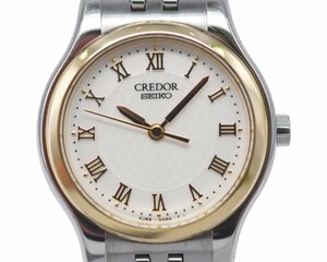 [美品] 稼働品【SEIKO】セイコー クレドール 4J85-0A20 18KT ベゼル レディース 純正ベルト 純正バックル クォーツ 動作OK 中古品