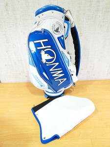 S)■HONMA ホンマ キャディバッグ ホワイト/ブルー 5分割 約5.8kg フード付き 現状品＠170(11)