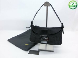 【O-5884】FENDI フェンディ ズッキーノ マンマバゲット ハンドバッグ ショルダー カード付 8BR003 キャンバス ブラック系【千円市場】