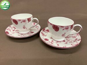 【O-5954】WEDGWOOD ウェッジウッド WINE PLUM ワインプラム レッド系 カップ ソーサー ペア 2客 セット【千円市場】