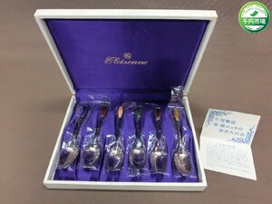 【O-5964】未使用 七宝焼き スプーン 6色セット 銀メッキ NICKEL SILVER カトラリー 食器 約12.5cm 元箱 栞付き 七宝焼【千円市場】