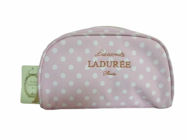 新品未使用 正規品 スクレ・ラデュレ LADUREE ポーチ 化粧ポーチ ドット柄 ピンク 桃色 ゴールドチャーム付き タグ付き