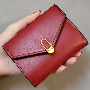  compact . lovely! new goods unused lady's three folding purse red 