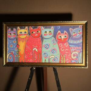 Art hand Auction Canvas Print 6 Cats Painting Framed Interior, painting, oil painting, animal drawing