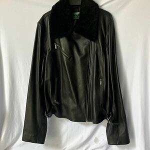 ○【500円スタート】Ralph Lauren ラルフローレン LAUREN ライダースジャケット 100%ラムレザー 黒 美品 XL