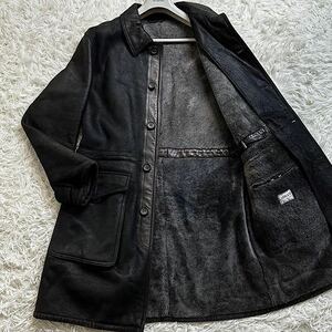 希少2XL 極美品 アルマーニコレッツォーニ ARMANI リアルムートンコート レザーコート シープスキン 羊革 52 2XL相当 ハンガー付き