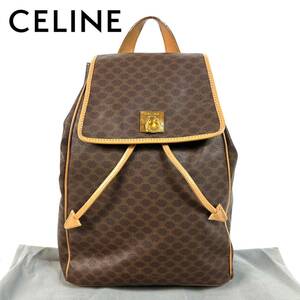 【希少品】CELINE セリーヌ マカダム モノグラム ブラウン PVC レザー ゴールド金具 リュック サック バッグ ヴィンテージ イタリア製