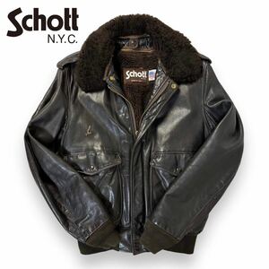 【希少品】Schott ショット 184SM A-2 レザー ボンバー フライト ジャケット 襟ボア インナー バッジ付き 40サイズ ブラウン 米国製