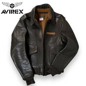 【美品】AVIREX アヴィレックス A-2 レザー フライトジャケット 胸タグ AIR FORCE U.S. Army ブラウン 36サイズ 米国製 上野商会