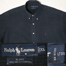 アメリカ購入品 訳あり品 POLO RALPH LAUREN BLAKE ポロ ラルフローレン ブレイク ボタンダウンシャツ 深緑×紺 ワインポニー XL_画像9