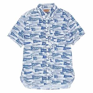 CHESWICK チェスウィック FLAG PRINT B.D.S S SHIRT フラッグペイント ボタンダウン 総柄 半袖 シャツ ブルー系 S【中古】