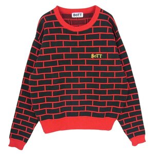 ボット BoTT Century Sweater センチュリー セーター 日本製 コットン ニット ロゴ刺繍 レッド系 L【中古】