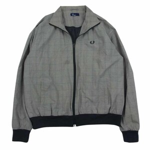 FRED PERRY フレッドペリー J7624 グレンチェック フルジップ ジップアップ ハリントン ジャケット ブルゾン グレー系 L【中古】