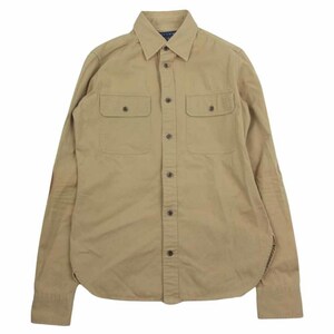 RALPH LAUREN ラルフローレン レザーエルボーパッチ 三角マチ付き ワーク シャツ ベージュ系 160/88A【中古】