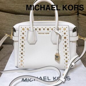 【極美品】MICHEAL KORS(マイケルコース)マーサー ゴールドスタッズ サッチェル 南京錠チャーム 2wayバッグ