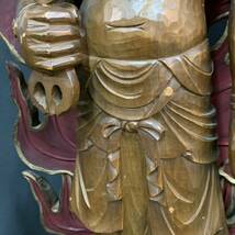 時代　木彫　不動明王　二童子　仏像　仏教美術　高さ106㎝　（L04I1209R05110912）_画像4