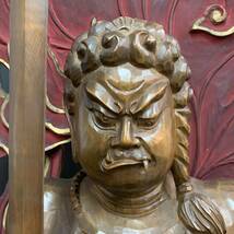 時代　木彫　不動明王　二童子　仏像　仏教美術　高さ106㎝　（L04I1209R05110912）_画像3