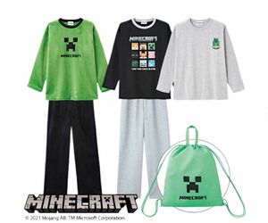 マインクラフトパジャマセット 140 ◆マイクラ エンダーマン クリーパー フリース キッズ バッグ パジャマ