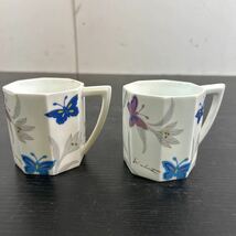 ピ/RICHFIELD/カップ&ソーサー2セット/持ち手無カップ3客/計5客セットまとめ売り/八角形/蝶×花/金縁/リッチフィールド/たち吉/12.11-37 MO_画像2