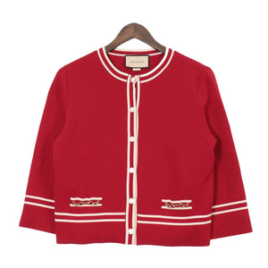  Gucci hose bit ja card cardigan 652582 lady's red GUCCI used [ apparel * small articles ]