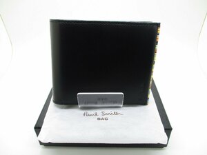 ■中古 Paul Smith 二つ折り 財布 レザー ブラック×パープル