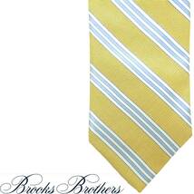 送料220円~Brooks Brothersストライプ(レジメンタル)シルクネクタイ黄色×水色×白STAIN RESISTANT絹イエロー系ブルックス ブラザーズUSA製_画像1