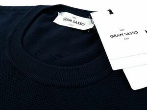 【新品未使用】Gran Sasso グランサッソ◆Made In Italy◆48◆ネイビー ガーメントダイ コットンニット クルーネック◆ニット セーター