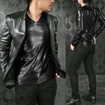 183711-bk BlackVaria ロンT クロコダイル Vネック 光沢 メタリック 長袖Tシャツ mens メンズ(ブラック黒) L ステージ衣装_画像3