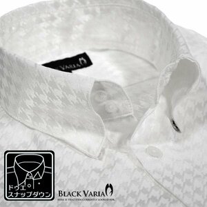 6#181712-wh BLACK VARIA ドゥエボットーニ 千鳥格子柄 衿先スナップボタン ジャガード サテンシャツ メンズ(ホワイト白) M ステージ衣装