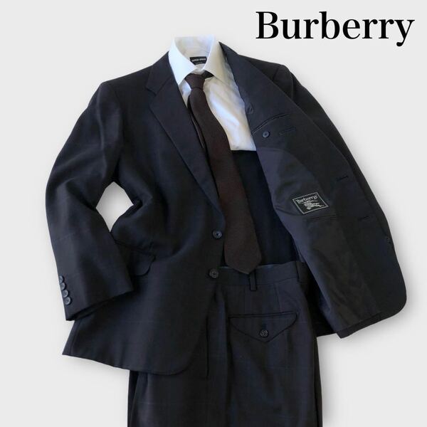BURBERRY バーバリー 背抜き　ウール　黒系　　チェック柄　テーラード ジャケットパンツ　セットアップ　上下　　2釦　2b　大きいサイズ