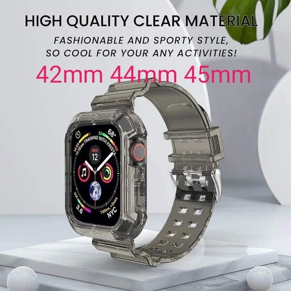 Apple watch バンド アップルウォッチ ベルト 42mm 44mm 45mm対応 ブラッククリアー 一体型ケース