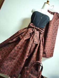 1040　着物リメイク☆大島紬ギャザースカート+ガウチョパンツ＆トートバッグ