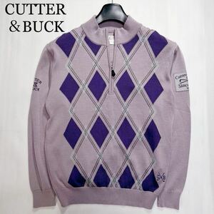 定価￥11.500 極美品 CUTTER＆BUCK カッター＆バック ゴルフ アーガイル　ハーフジップ ニットセーター L メンズ ゴルフウェア　日本製