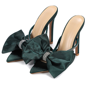  lady's heel pumps pin heel ribbon open tu high heel 12cmkyaba heel beautiful legs pretty ( dark green, 24.0 cm)