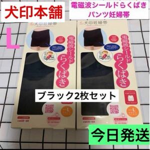 犬印本舗　電磁波シールドらくばきパンツ妊婦帯　Lサイズ　新品　2枚　ブラック　犬印本舗妊婦帯　黒　妊婦帯　腹帯　　　らくばきパンツ