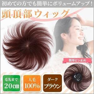 ヘアピース 茶色 ブラック 部分 ウィッグ 頭頂部 薄毛 円形脱毛症 つむじ 生え際 人毛100％ 白髪隠し 円形 自然 ダブルクリップ ワンタッチ