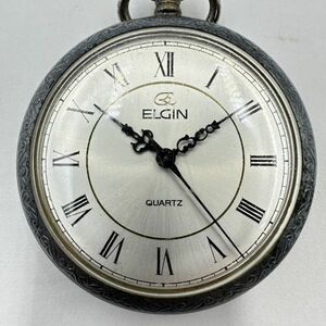 M151-I52-578 ELGIN エルジン 懐中時計 ポケットウォッチ クォーツ シルバー文字盤 3針 アナログ 約48mm 箱付き ①