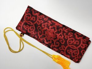D08　剣袋　刀袋　雲紋図　黒赤色　絹　刀装具　日本刀道具