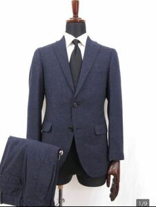 【美品】◇おしゃれ◇スーツカンパニー SUIT COMPANY ビギン バルベラ 濃紺 2ボタン スーツ (メンズ) ネイビー 織柄 165cmぐらいの方に