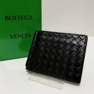 587【美品】BOTTEGA VENETA ボッテガヴェネタ マネークリップ お札入れ 折り財布 イントレチャート レザー メンズ レディース ブラック 黒 