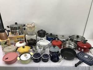 ☆★【1円～】調理器具 大量セット フライパン 両手鍋 ホーロー鍋 チーズフォンデュ ご飯釜 T-FAL など まとめ 2個口 160＋140サイズ