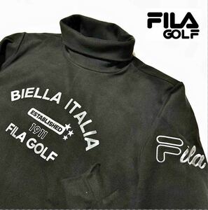 ◆427新品【メンズXL(LL)】黒 FILA GOLF フィラ ゴルフ フロントロゴ 起毛スムース 保温 長袖タートルネックシャツ 防寒 一枚で着用可