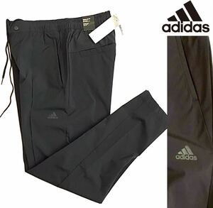 ◆280 新品 【メンズL】黒 正規品 adidas アディダス ゴルフにオススメ ウーブン テーパードパンツ ロゴ ストレッチ アンクル丈