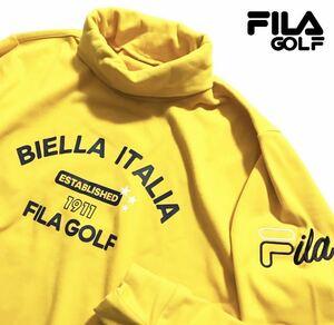 ◆444新品【メンズ3L(XXL)】イエロー FILA GOLF フィラ ゴルフ フロントロゴ 起毛スムース 保温 長袖タートルネックシャツ 防寒 一枚で着用